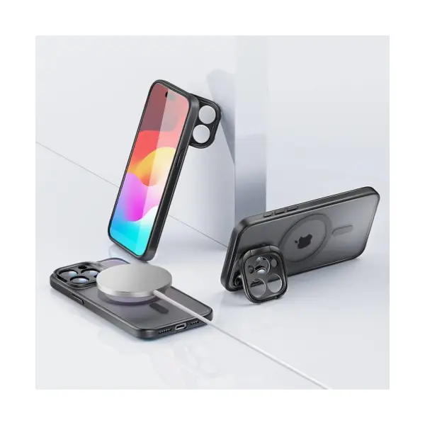 ЧОХОЛ ROCK GUARD WITH MAGNETIC (FOLDABLE BRACKET) ДЛЯ IPHONE 15 TITANIUM, СІРИЙ