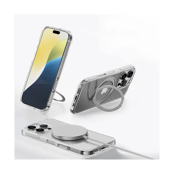 ЧОХОЛ ROCK CRYSTAL ROTATING WITH MAGNETIC (FOLDABLE BRACKET) ДЛЯ IPHONE 16 PRO TRANSPARENT