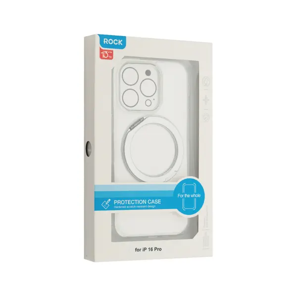 ЧОХОЛ ROCK CRYSTAL ROTATING WITH MAGNETIC (FOLDABLE BRACKET) ДЛЯ IPHONE 16 PRO TRANSPARENT
