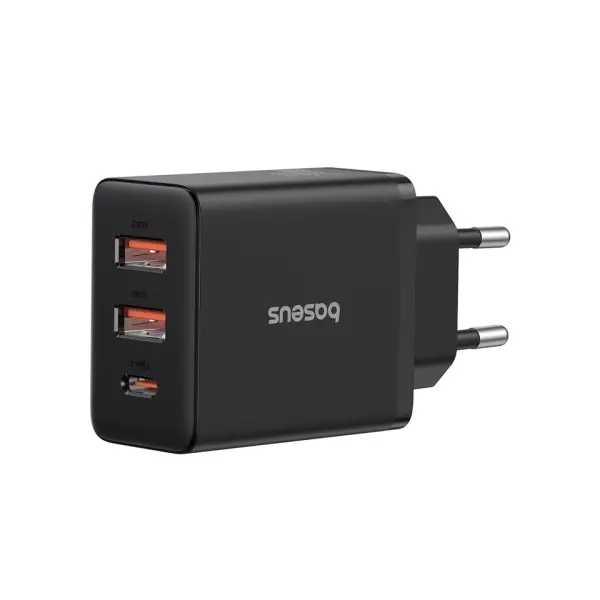 МЕРЕЖЕВИЙ ЗАРЯДНИЙ ПРИСТРІЙ BASEUS CUBE FAST CHARGER 2U+C 30W EU CLUSTER, ЧОРНИЙ P10111402113-00