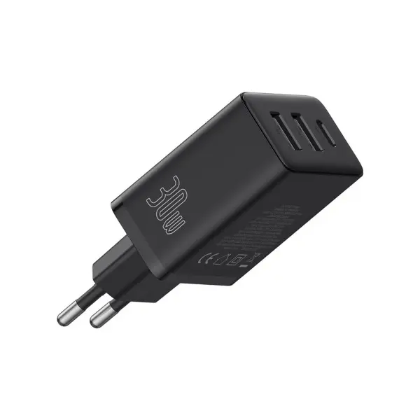 МЕРЕЖЕВИЙ ЗАРЯДНИЙ ПРИСТРІЙ BASEUS CUBE FAST CHARGER 2U+C 30W EU CLUSTER, ЧОРНИЙ P10111402113-00