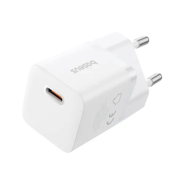 МЕРЕЖЕВИЙ ЗАРЯДНИЙ ПРИСТРІЙ BASEUS GAN5 FAST CHARGER (MINI) 1C 25W EU, БІЛИЙ P10110909213-00