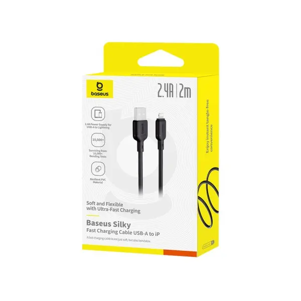 MR4_107244 Кабель baseus silky series usb-a to lightning 2.4a 2m, чорний p10377702113-01 