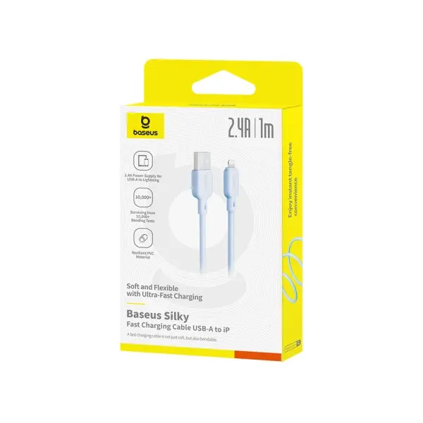 MR4_107247 Кабель baseus silky series usb-a to lightning 2.4a 1m синій p10377702313-00 
