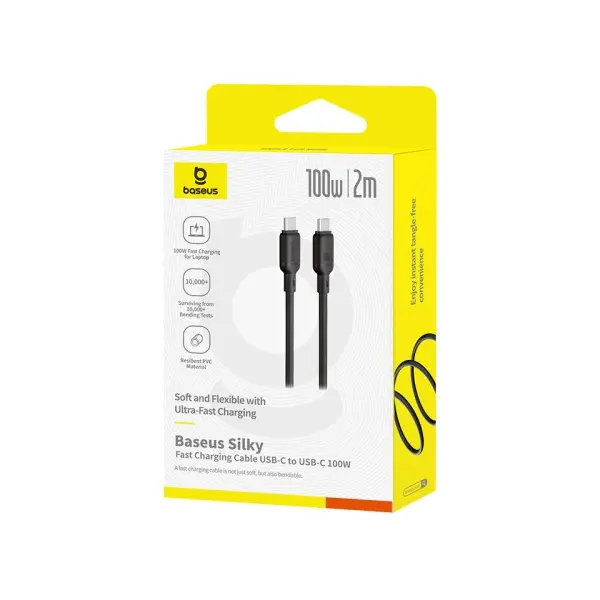 КАБЕЛЬ PD BASEUS SILKY SERIES TYPE-C TO TYPE-C 100W 2M, ЧОРНИЙ P10377704113-01