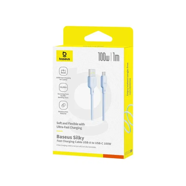 КАБЕЛЬ BASEUS SILKY SERIES USB-A TO TYPE-C 100W 1M СИНІЙ P10377703313-00