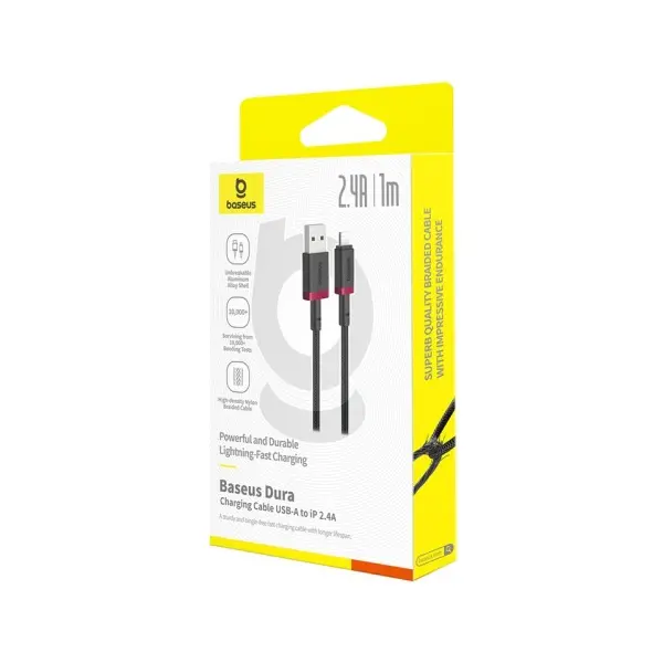 MR4_107259 Кабель pd baseus dura series type-c to lightning 20w 1m, чорний-червоний p10377800u01-01 