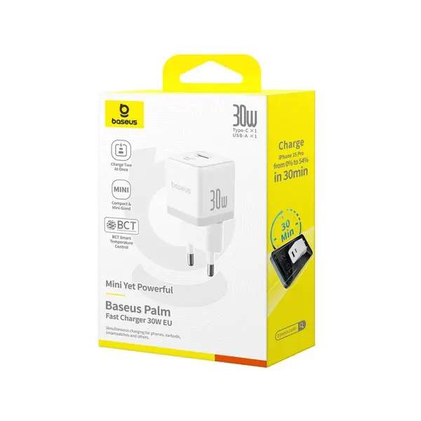 MR4_129011 Мережевий зарядний пристрій baseus palm type-c+usb 30w, білий p1011160a213-00 