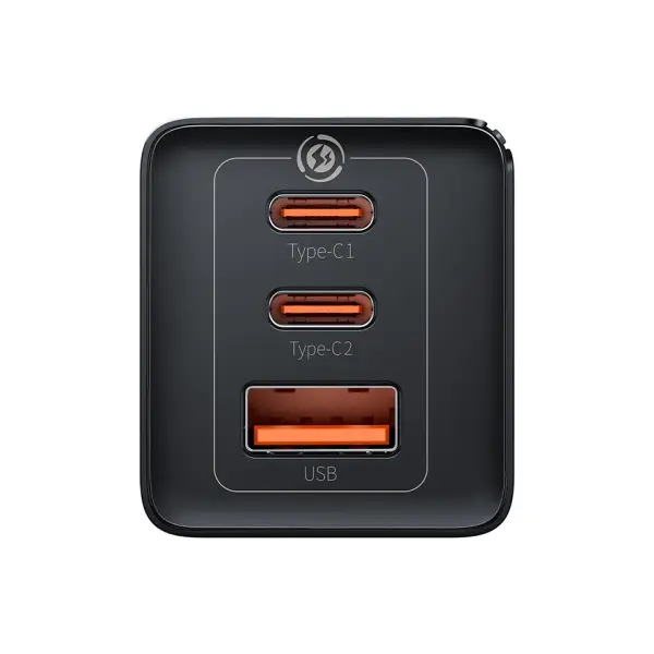 МЕРЕЖЕВИЙ ЗАРЯДНИЙ ПРИСТРІЙ BASEUS GAN5 PRO FAST CHARGER 2C+U 65W EU CABLE TYPE-C TO TYPE-C 1M, ЧОРНИЙ CCGP120201