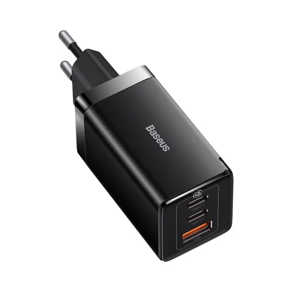МЕРЕЖЕВИЙ ЗАРЯДНИЙ ПРИСТРІЙ BASEUS GAN5 PRO FAST CHARGER 2C+U 65W EU CABLE TYPE-C TO TYPE-C 1M, ЧОРНИЙ CCGP120201