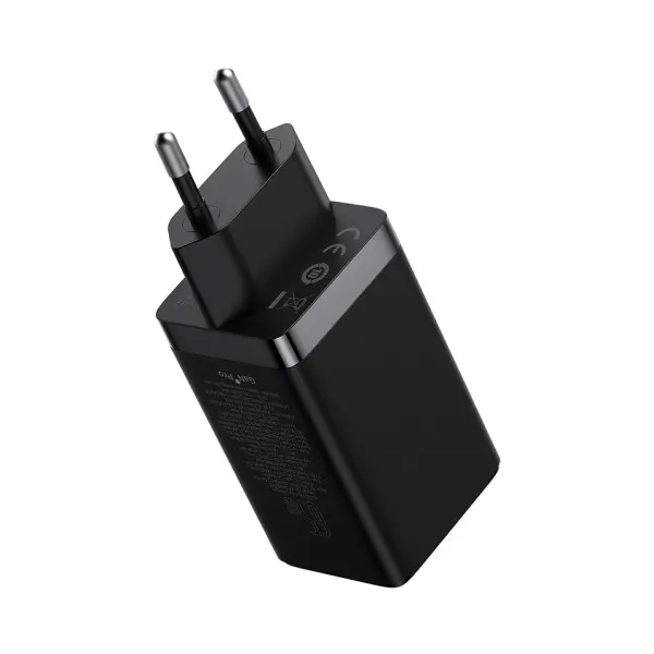МЕРЕЖЕВИЙ ЗАРЯДНИЙ ПРИСТРІЙ BASEUS GAN5 PRO FAST CHARGER 2C+U 65W EU CABLE TYPE-C TO TYPE-C 1M, ЧОРНИЙ CCGP120201
