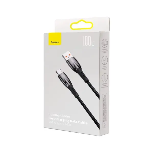 КАБЕЛЬ BASEUS GLIMMER SERIES FAST CHARGING DATA CABLE USB-A TO TYPE-C 100W 1M, ЧОРНИЙ CADH000401