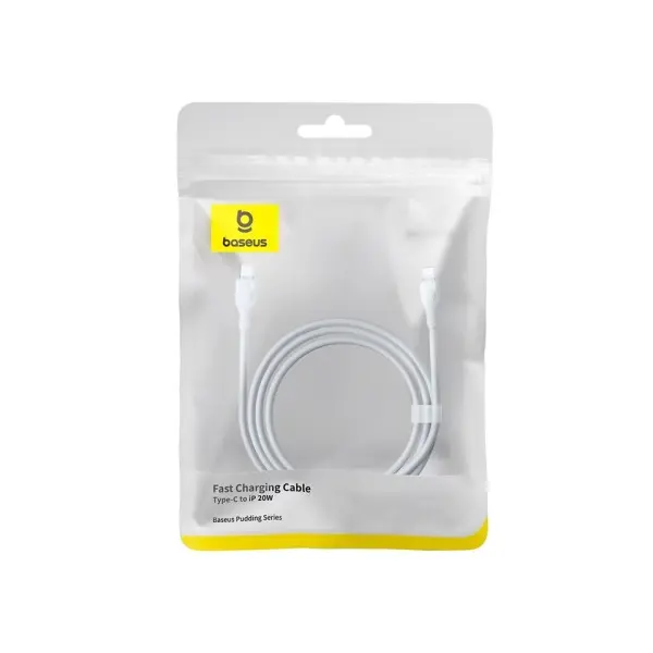 КАБЕЛЬ PD BASEUS PUDDING SERIES FAST CHARGING CABLE TYPE-C TO LIGHTNING 20W 2M, БІЛИЙ P10355701221-01