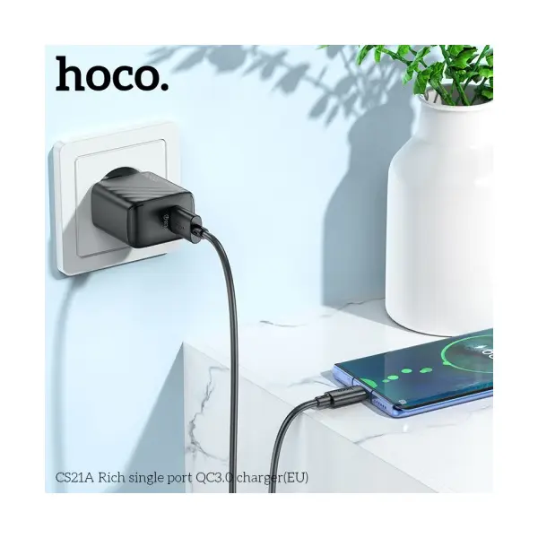 MR4_131813 Мережевий зарядний пристрій hoco cs21a rich single port qc3.0 charger (eu), чорний 