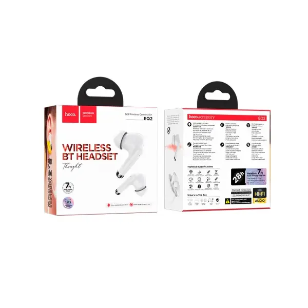 НАВУШНИКИ БЕЗДРОТОВІ HOCO EQ2 THOUGHT TRUE WIRELESS BT5.3, 7HOURS, БІЛИЙ