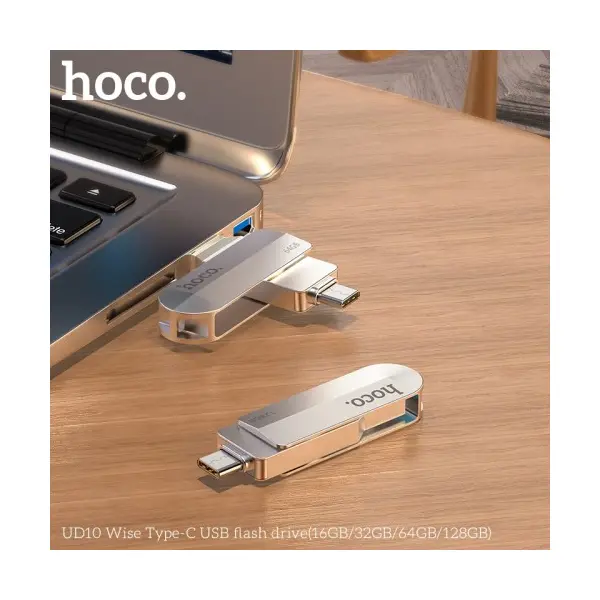 ФЛЕШ-НАКОПИЧУВАЧ USB-A, C HOCO UD10 WISE TYPE-C USB FLASH DRIVE 16GB, СІРИЙ
