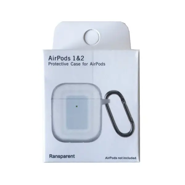 ЧОХОЛ ДЛЯ AIRPODS 1, 2 SILICON SLIM (+ КАРАБИН) NEW BOX TRANSPARENT