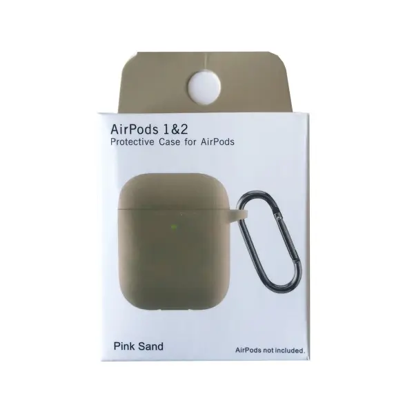 ЧОХОЛ ДЛЯ AIRPODS 1, 2 SILICON SLIM (+ КАРАБИН) NEW BOX РОЖЕВИЙ SAND