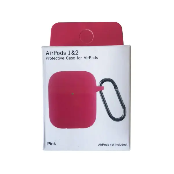 ЧОХОЛ ДЛЯ AIRPODS 1, 2 SILICON SLIM (+ КАРАБИН) NEW BOX РОЖЕВИЙ