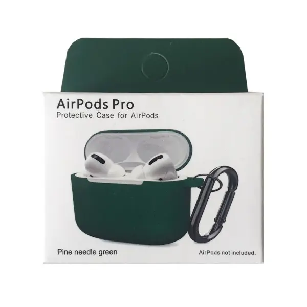ЧОХОЛ ДЛЯ AIRPODS PRO SILICONE SLIM (+ КАРАБИН) NEW BOX PINE NEDLE ЗЕЛЕНИЙ