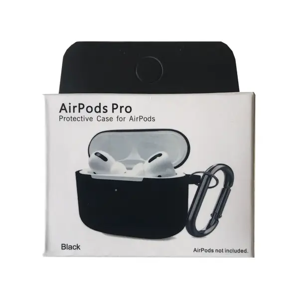 ЧОХОЛ ДЛЯ AIRPODS PRO SILICONE SLIM (+ КАРАБИН) NEW BOX, ЧОРНИЙ