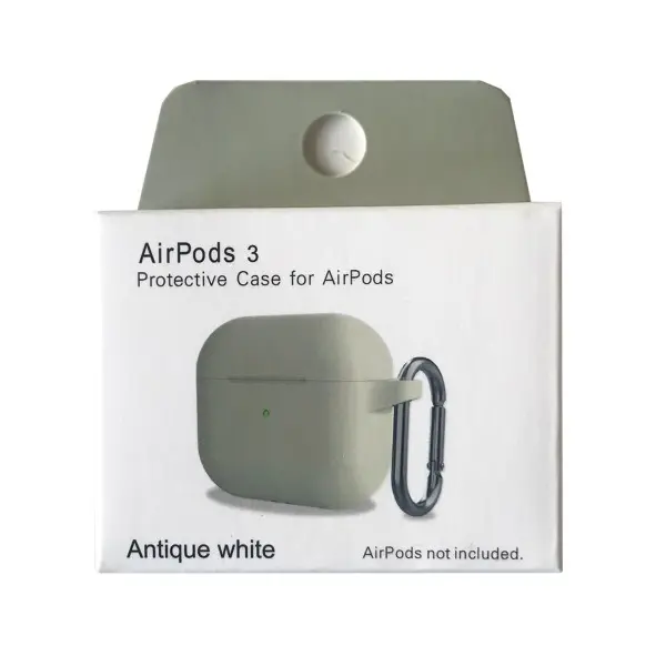 ЧОХОЛ ДЛЯ AIRPODS 3 SILICONE SLIM (+ КАРАБИН) NEW BOX ANTIQUE, БІЛИЙ