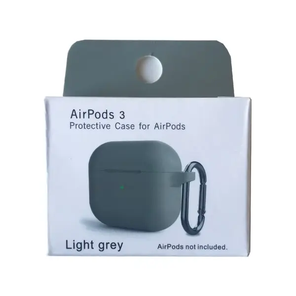 ЧОХОЛ ДЛЯ AIRPODS 3 SILICONE SLIM (+ КАРАБИН) NEW BOX LIGHT, СІРИЙ
