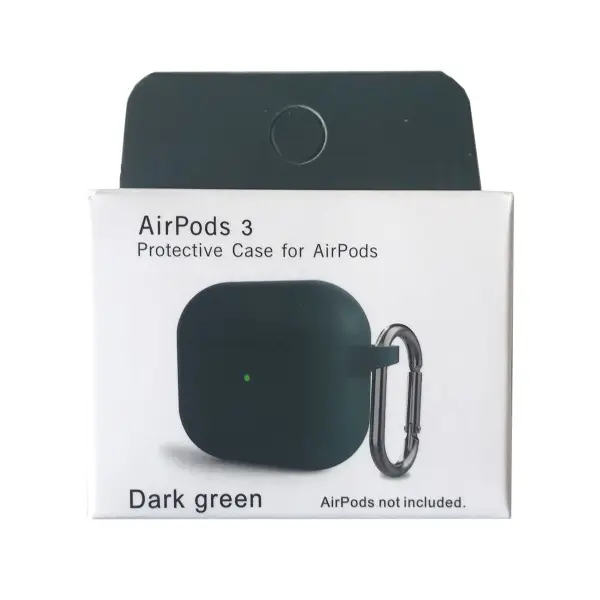 ЧОХОЛ ДЛЯ AIRPODS 3 SILICONE SLIM (+ КАРАБИН) NEW BOX DARK ЗЕЛЕНИЙ
