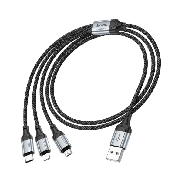 MR4_132445 Кабель hoco x102 fresh 3in1 charging data cable (lightning, micro, type-c) 1m, чорний 