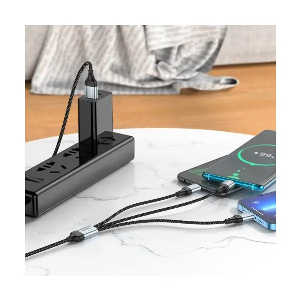 MR4_132445 Кабель hoco x102 fresh 3in1 charging data cable (lightning, micro, type-c) 1m, чорний 