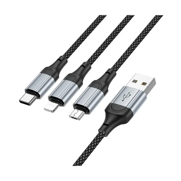 MR4_132445 Кабель hoco x102 fresh 3in1 charging data cable (lightning, micro, type-c) 1m, чорний 