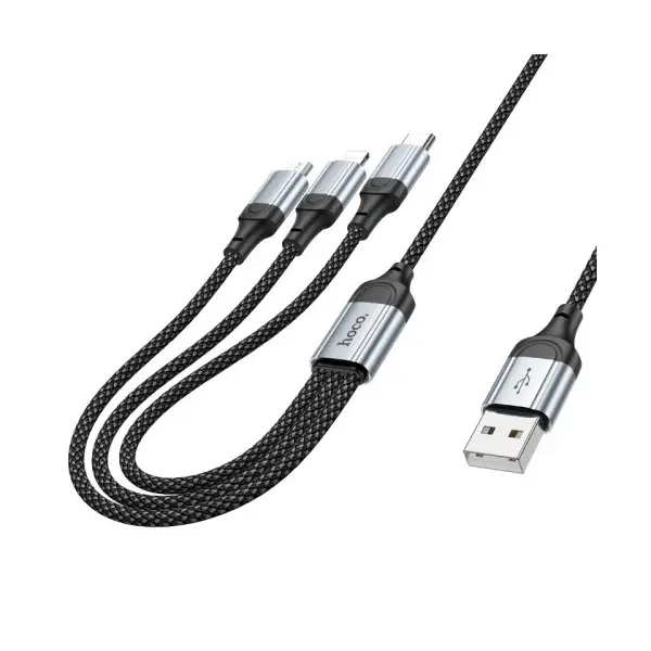 MR4_132445 Кабель hoco x102 fresh 3in1 charging data cable (lightning, micro, type-c) 1m, чорний 