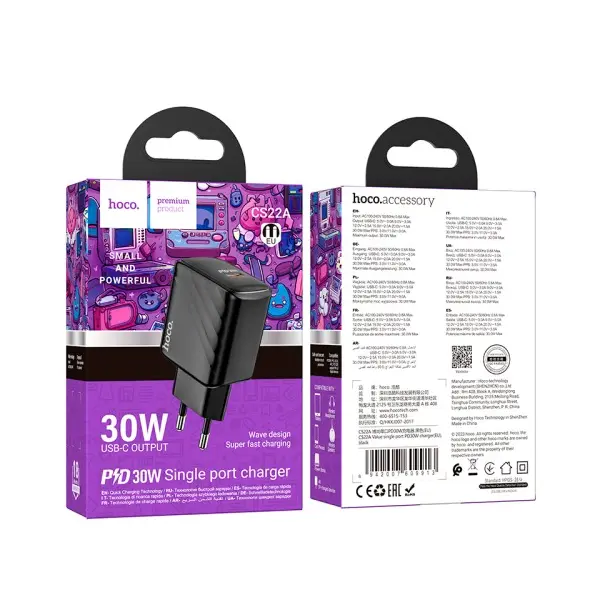 MR4_132446 Мережевий зарядний пристрій hoco cs22a value single port pd30w charger, чорний 