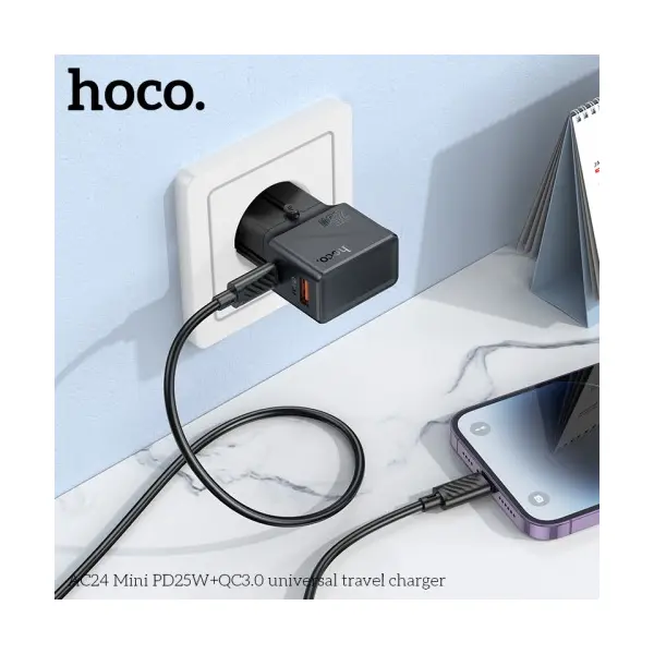 MR4_132686 Мережевий зарядний пристрій hoco ac24 mini pd25w+qc3.0 universal travel charger, чорний 