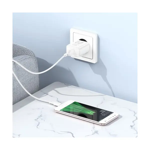 МЕРЕЖЕВИЙ ЗАРЯДНИЙ ПРИСТРІЙ BOROFONE BA72A SPRING 18W, QC3.0, 1USB + CABLE MICRO, БІЛИЙ