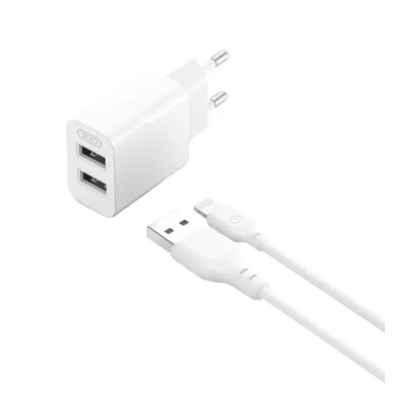 MR4_133073 Мережевий зарядний пристрій xo l109 dual usb-a 2.4a charger with lightning cable, білий 
