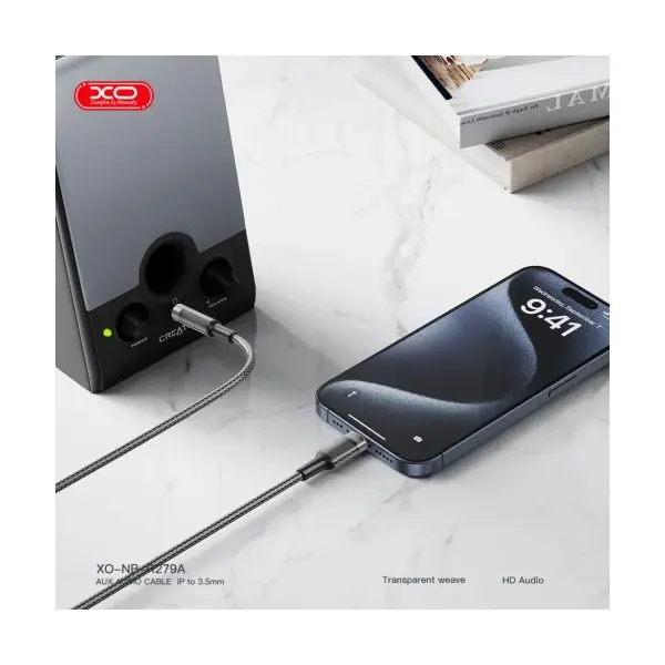 АДАПТЕР XO NB-R279A IP TO 3.5 BRUSHED CLEAR AUDIO CABLE, ЧОРНИЙ