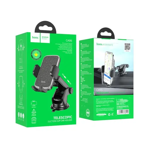 MR4_132463 Автотримач hoco ca95 polaris push-type telescopic suction cup car holder, чорний 