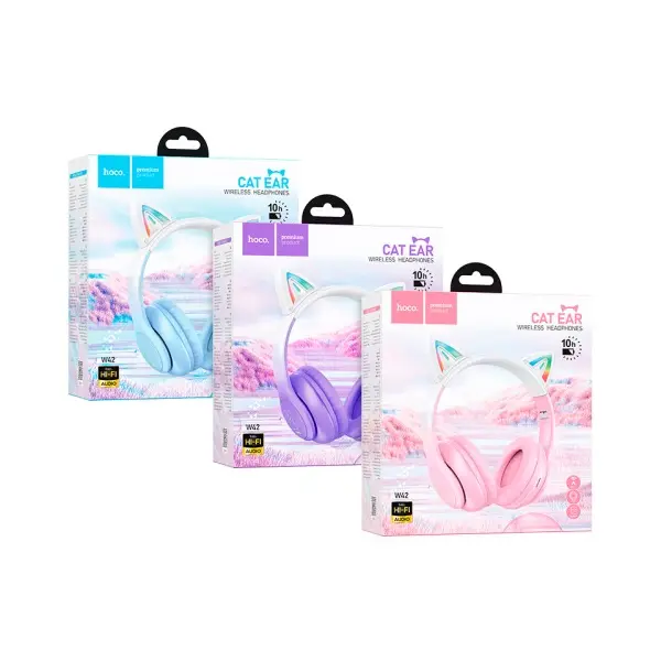 НАВУШНИКИ НАКЛАДНІ HOCO W42 CAT EARS OVER-EAR BT HEADPHONES BT5.3 CHERRY BLOSSOM
