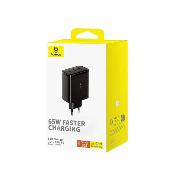 МЕРЕЖЕВИЙ ЗАРЯДНИЙ ПРИСТРІЙ BASEUS CUBE PRO FAST CHARGER 2C+U 65W, ЧОРНИЙ P10152301113-00