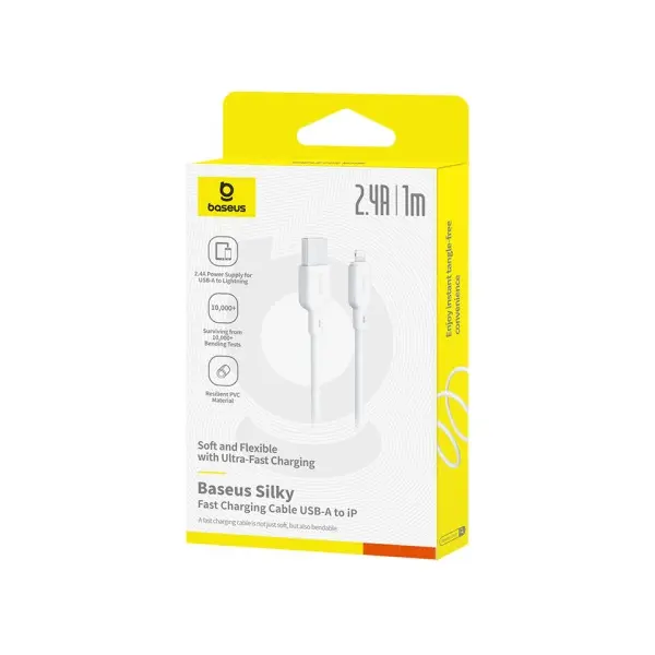 MR4_132574 Кабель baseus silky series usb-a to lightning 2.4a 1m, білий p10377702213-00 