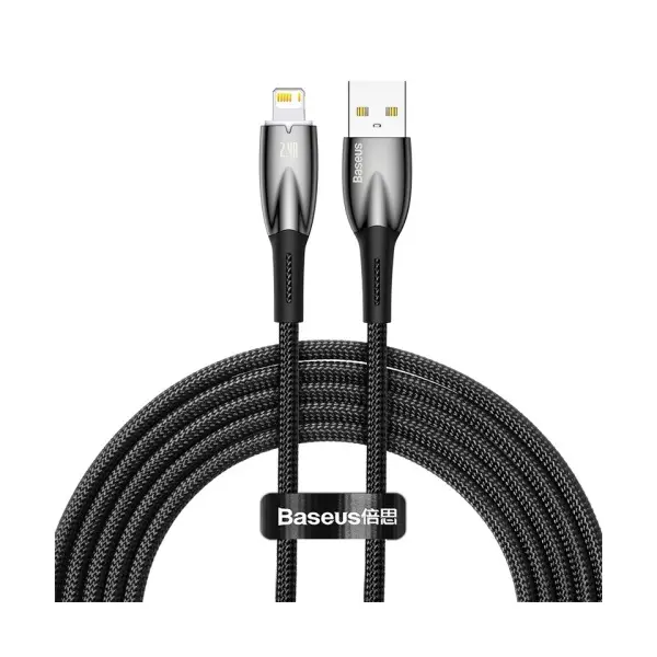 КАБЕЛЬ BASEUS GLIMMER SERIES FAST CHARGING DATA CABLE USB-A TO LIGHTNING 2.4A 2M, ЧОРНИЙ CADH000301
