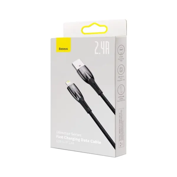 КАБЕЛЬ BASEUS GLIMMER SERIES FAST CHARGING DATA CABLE USB-A TO LIGHTNING 2.4A 2M, ЧОРНИЙ CADH000301