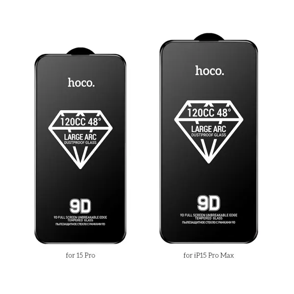 ЗАХИСНЕ СКЛО HOCO A34 9D LARGE ARC DUSTPROOF ДЛЯ IPHONE 15 PRO, ЧОРНИЙ