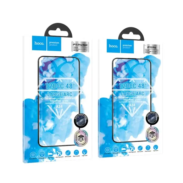 MR4_133861 Захисне скло hoco a34 9d large arc dustproof для iphone 15 pro, чорний 