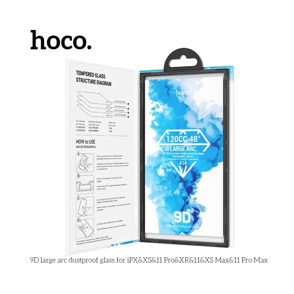 MR4_133856 Захисне скло hoco a34 9d large arc dustproof для iphone x, xs, 11pro, чорний 