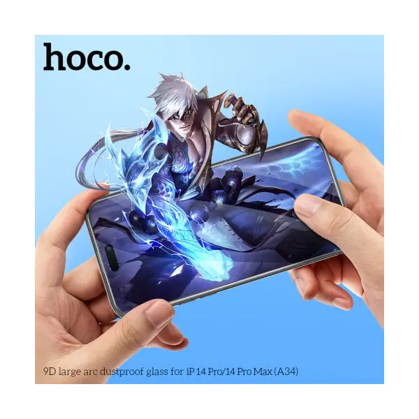 MR4_133857 Захисне скло hoco a34 9d large arc dustproof для iphone 14 pro, чорний 