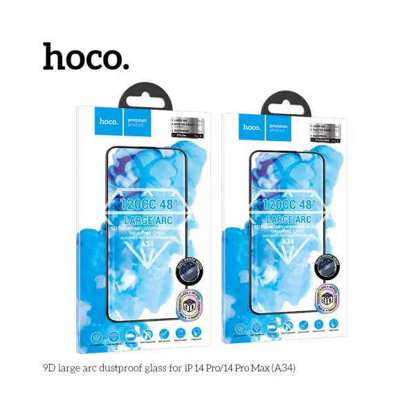 ЗАХИСНЕ СКЛО HOCO A34 9D LARGE ARC DUSTPROOF ДЛЯ IPHONE 14 PRO, ЧОРНИЙ