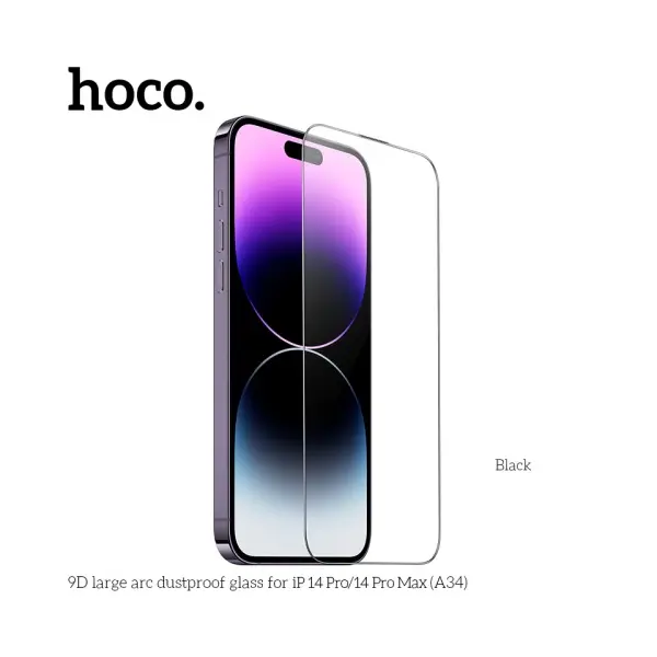 ЗАХИСНЕ СКЛО HOCO A34 9D LARGE ARC DUSTPROOF ДЛЯ IPHONE 14 PRO MAX, ЧОРНИЙ