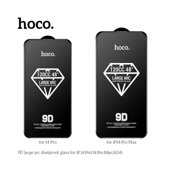ЗАХИСНЕ СКЛО HOCO A34 9D LARGE ARC DUSTPROOF ДЛЯ IPHONE 14 PRO MAX, ЧОРНИЙ